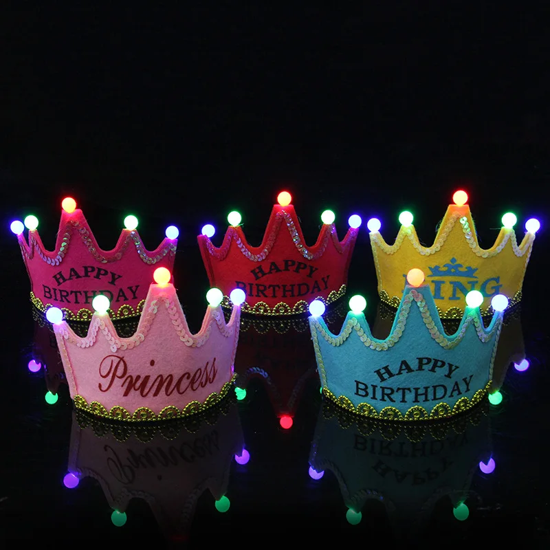 Светодиодный король принцесса принц с днем рождения бумаги головные уборы Baby Shower мальчик девочка день рождения рождественские украшения поставки дети