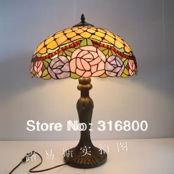 

Free Shipping American pink roses living room lamps bedroom bedside lamp Tiffany pastoral retro glass Nordic Lighting