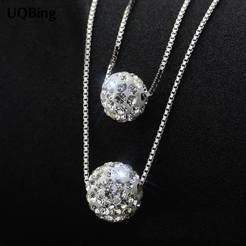 

Korea Fashion Double Chain Rhinestone Ball Beads Necklaces 925 Sterling Silver Necklaces&Pendants Jewelry Collar Colar