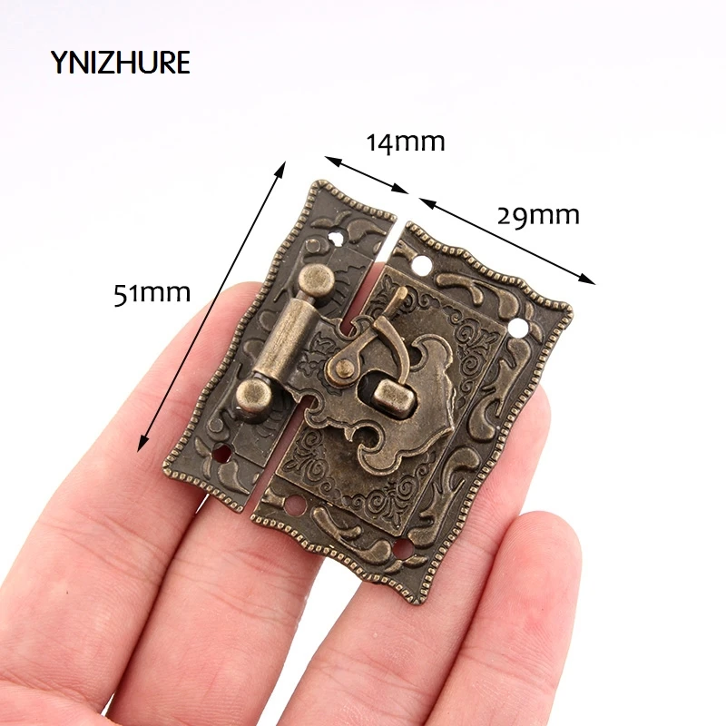 10 Sets Antique Brass Metal Hook Purse Hasp Lock Vintage Wooden Jewelry Box Latches Clasp Hasps Buckle 43*51mm