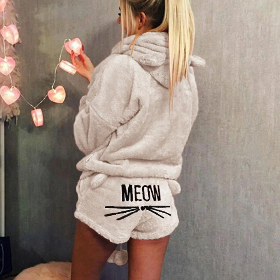 Плюшевые шорты Meow пижамный комплект из двух предметов Ensemble Femme теплой одежды для