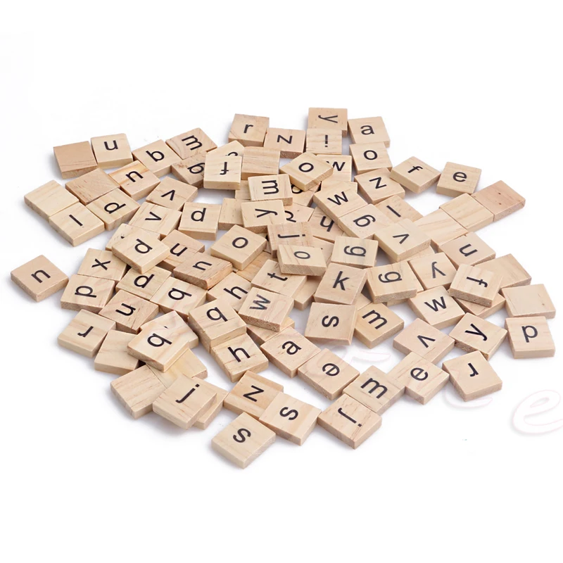 

100Pcs Mixed Fun Wooden Alphabet Scrabble Tiles Black Letters & Numbers Crafts Wood intelligence Toys Baby