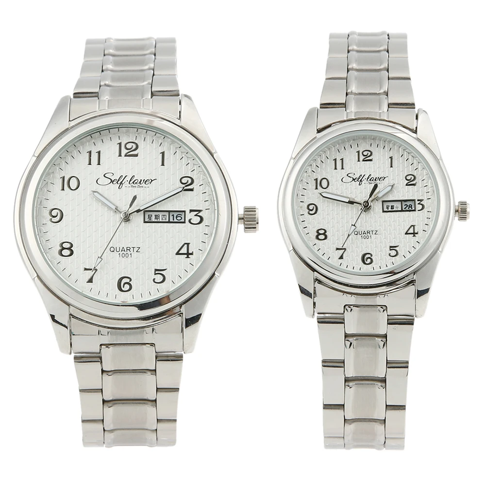

Brand New Stainless Steel Lover Quartz Simple Face Watches Reloj Masculino with Double Date Calendar 3Bar Waterproof Easy Read