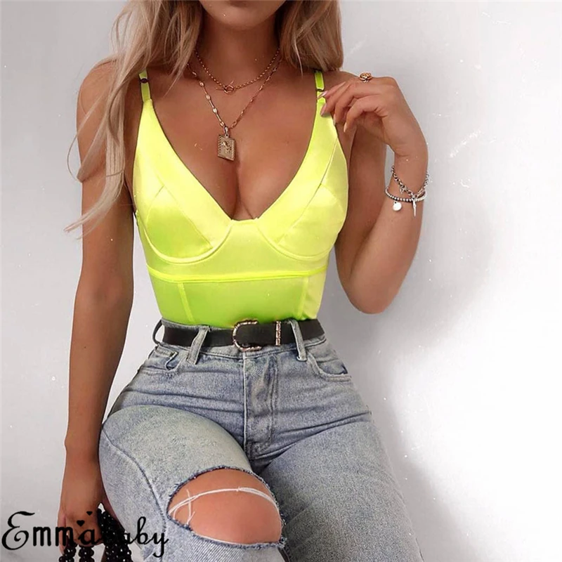 

arrival Womens Sexy Bodysuit Deep V Neck Leotard Strappy Mesh Sheer See-through Body Tops