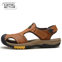Camel/мужские сандалии для активного отдыха; тапочки из натуральной воловьей кожи; мужская летняя пляжная обувь; уличные повседневные сандалии из коровьей кожи
