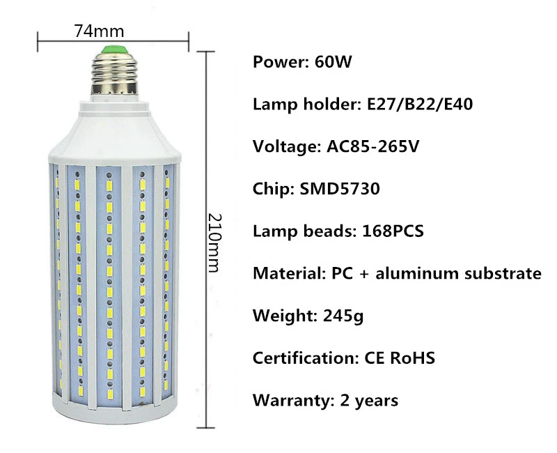 Светодиодный свет мозоли E27 SMD5730 10 W-150 W AC85-265V Светодиодная лампа-кукуруза E14/E40/B22 светодиодный светильник светодиодный Лампа Внутреннее