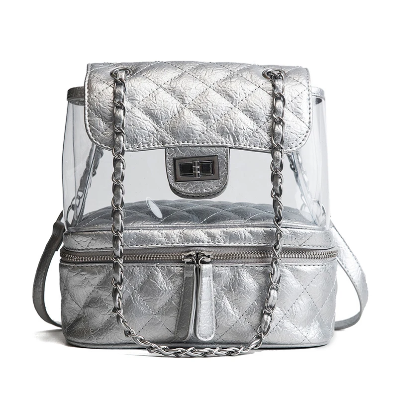 

Fashion PU Leather Backpack Women School Bag Fashion Travel Backpack Chain Shoulder Bags Plaid Backpacks For Teenage Girl