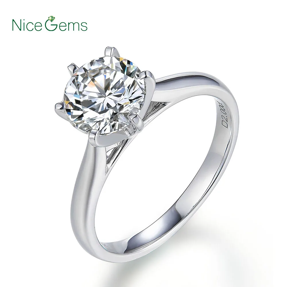 NiceGems 14K белое классическое обручальное кольцо с 6 зубцами Муассанит центральный