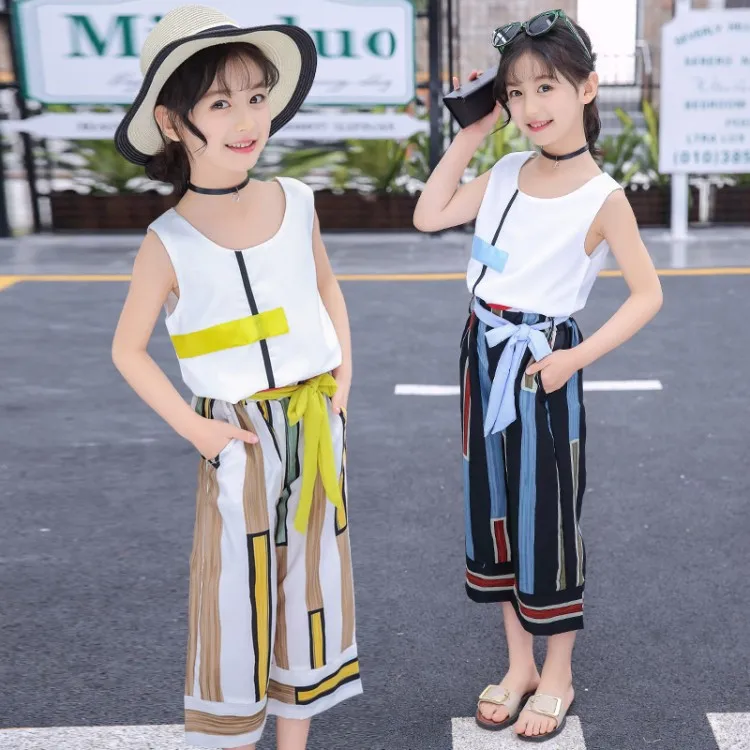 

2018 Summer Kids Fashion Girls Clothing Sets 2 Pcs Chiffon Shirts + Pants Suits For Teenage Girls Clothes Sets Ensemble Fille