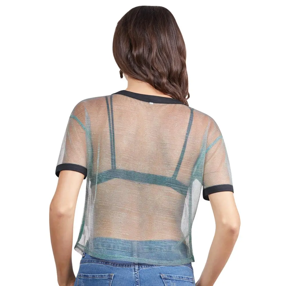 Summer  2019 Fashion Women Shirt Short Sleeve  mesh gauze perspective top Casual Tops Tees Sexy Streetwear shirt