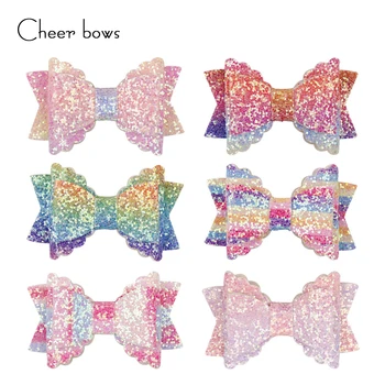 

3 Inch Glitter Hairgrips Mini Rainbow Flower Hair Clips Boutique Handmade Hairbow DIY Supplies Xmas GirlsHair Accessories
