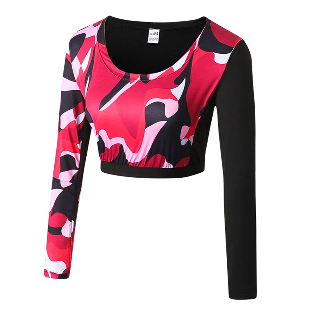 

Girl Crop Top Fitness Tight Blouse Costume Camouflage Gym Sportswear Long Sleeve Tracksuit Yoga T-shirt Dew Navel Attire Tanks