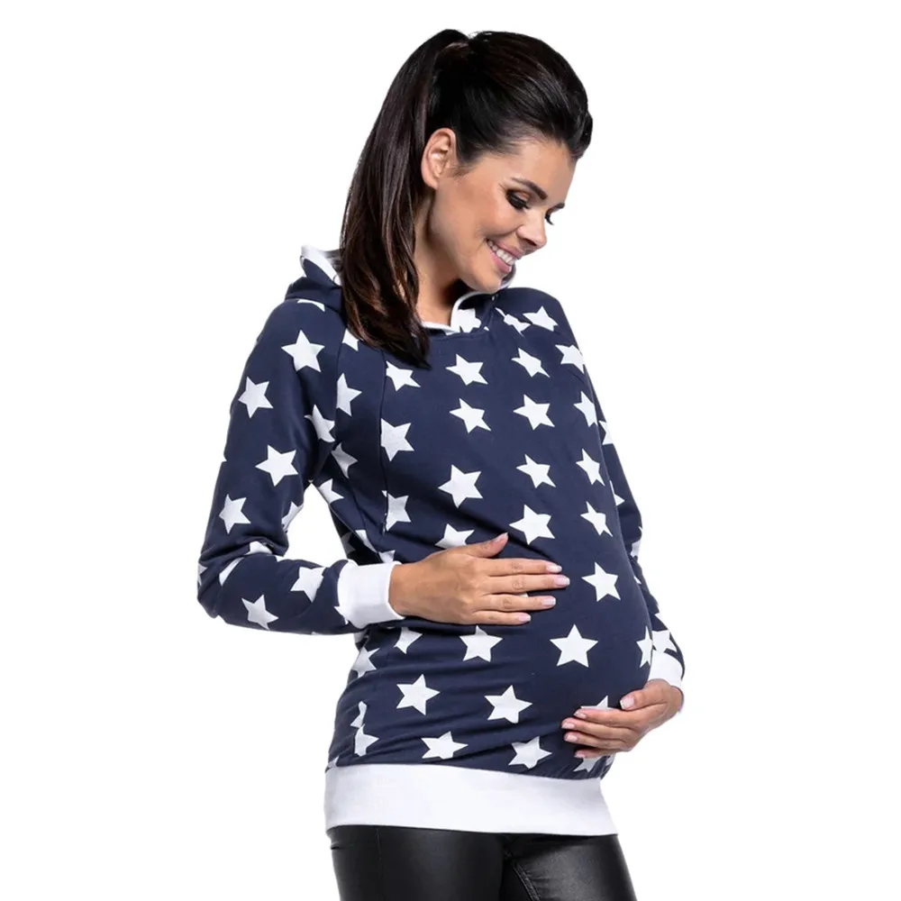

Arloneet lactation Hooded SOFT Women's Maternity Nursing Winter Hooded Sweatshirt Star Outwear Tops Blouse l0815