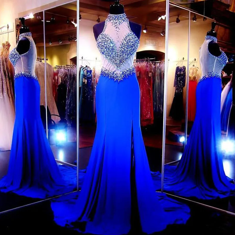 Vestidos de festa 2018 ярко синий сексуальный комбинезон с высоким воротом Русалка