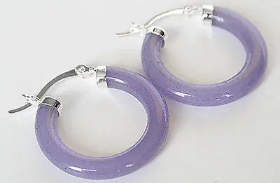 

Hot sale Free Shipping>>>>Lady's Purple Jade 925 Sterling Silver Ring Hoop Pierced Earrings Jewelry
