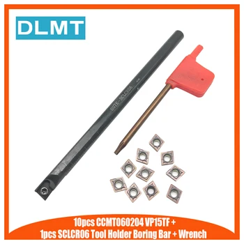 

10pcs CCMT060204 VP15TF + 1pcs SCLCR06 Tool Holder Boring Bar + Wrench For Lathe Turning Tools S06H S07K S08K S10K S12M S14 S16Q