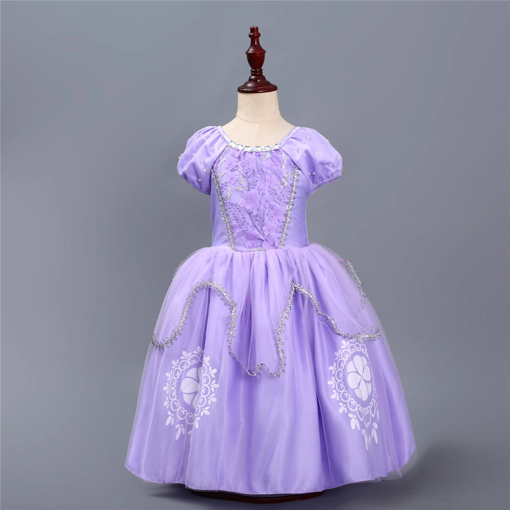 Платье принцессы Софии; платье Софии для девочек; костюм Рапунцель; костюмы Софии на первый Хэллоуин; вечерние детские фиолетовые Бальные платья