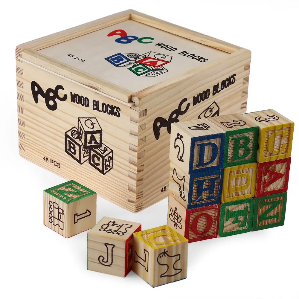 New Wooden Blocks Toys Digital Vintage Wood Block Set Children's Educational Toy for Baby Boy