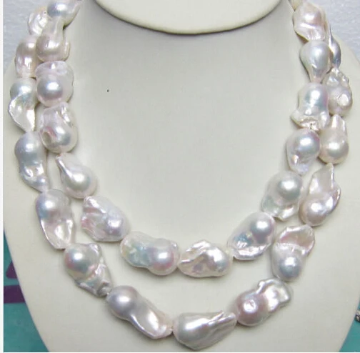 

FREE shipping HUGE 15-28MM SEA GENUINE WHITE BAROQUE PEARL NECKLACE 35 INCH CLASP 6.07