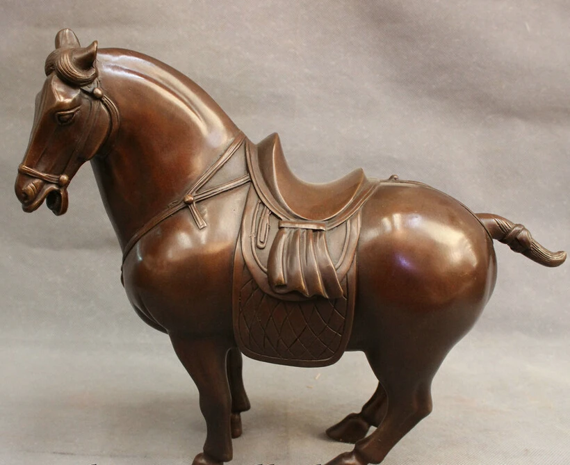 

song voge gem S2562 13" Folk Chinese Refined Pure Bronze Year Zodiac Run Tang Horse Statue Animals