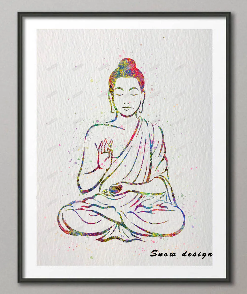 

DIY Original watercolor Indian Buddha canvas painting OM Yoga wall art poster print Pictures living room Decoration wall hanging