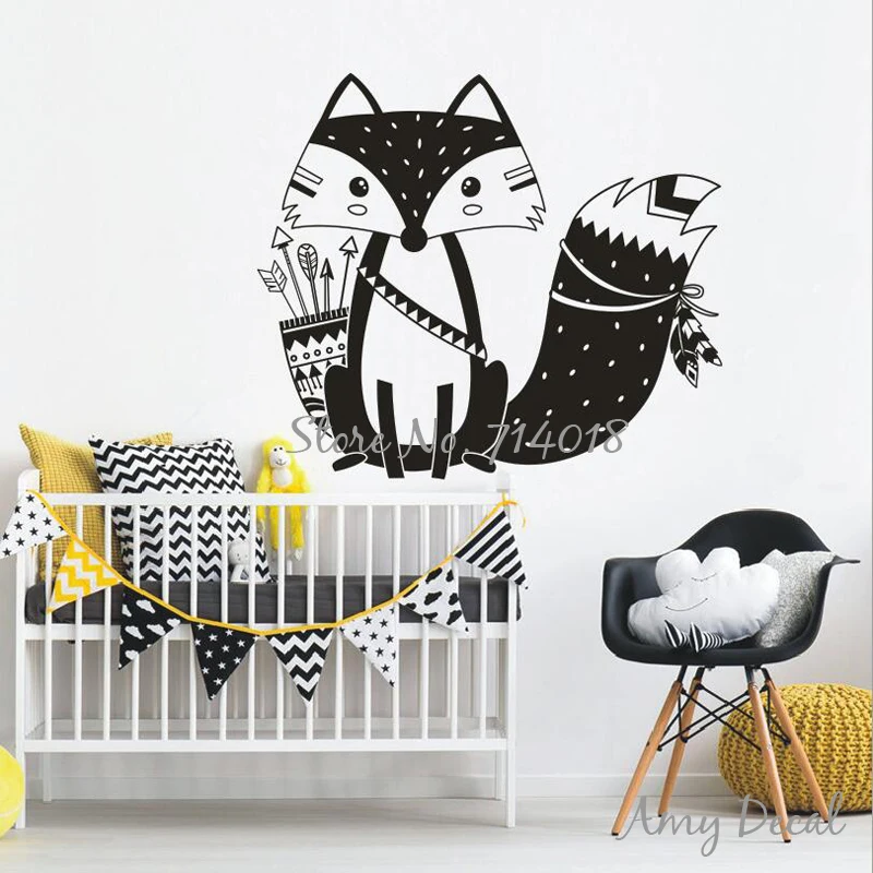 Tribal Fox Wall Decal Cute Woodland Fox Wall Sticker For Kids Room
