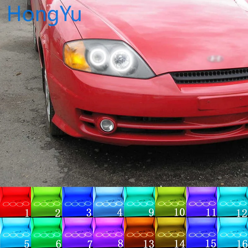 

Latest Headlight Multi-color RGB LED Angel Eyes Halo Ring Eye DRL RF Remote Control for Hyundai Tiburon 2003 - 2006 Accessories