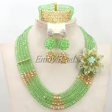 Мода нигерийские Свадебные африканские Бусины комплект ювелирных изделий 5 линий Зеленый Кристалл Бусины Цепочки и ожерелья Браслет Серьги Ювелирные наборы amj565