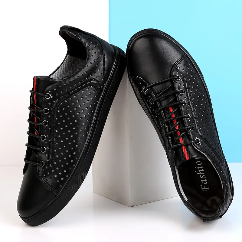 

Casual Shoes For Men Breathable Genuine Leather Sneaker Men Black Summer Leather Designer Skate Shoes Big Size Casual Flats Boys
