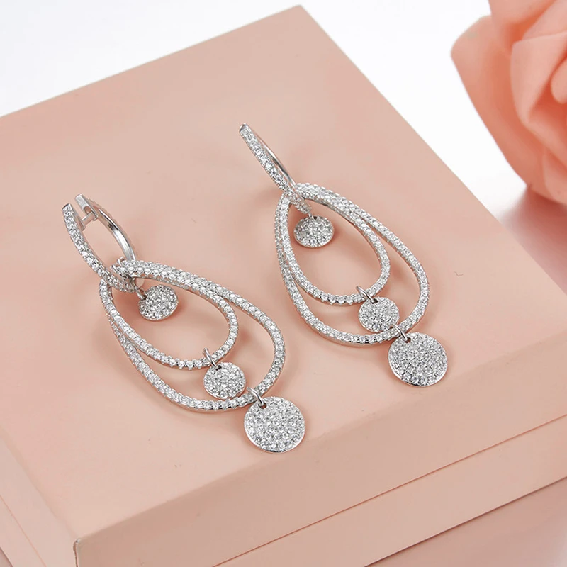Серьги подвески женские из серебра 925 пробы с фианитами|Серьги-подвески| |