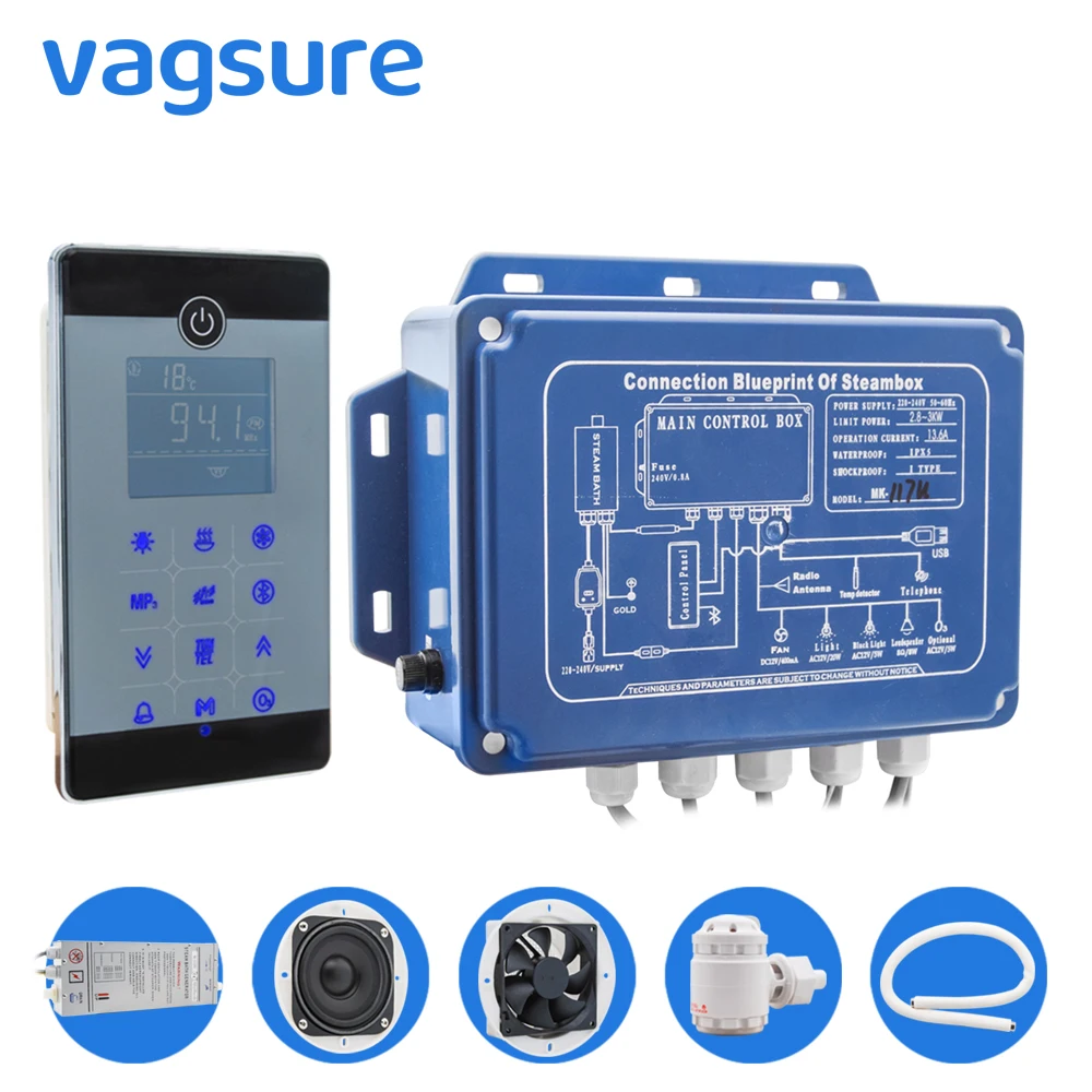 

waterproof IPX5 bluetooth & MP3 USB steam controller ozone sauna spa generator with steam time setting & temperature sensor