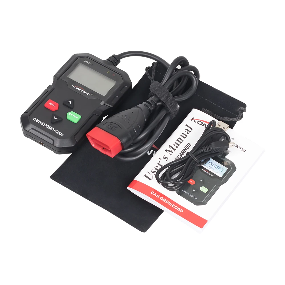 Диагностический инструмент KW590 OBD2 128*64 пикселей считыватель кодов поддержка