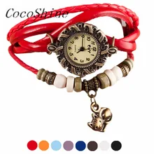 A-838 CocoShine Gato Pulseira de Tecer Em Torno De Couro Lady Mulher Relógio de Pulso de Quartzo por atacado Frete grátis