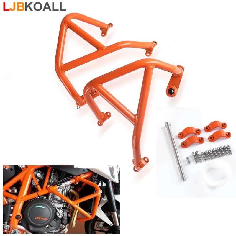 

LJBKOALL Motorcycle Engine Bumper Guard Crash Bars Frame Slider Protector Fit For KTM Duke 690 2013 2014 2015 2016 Orange