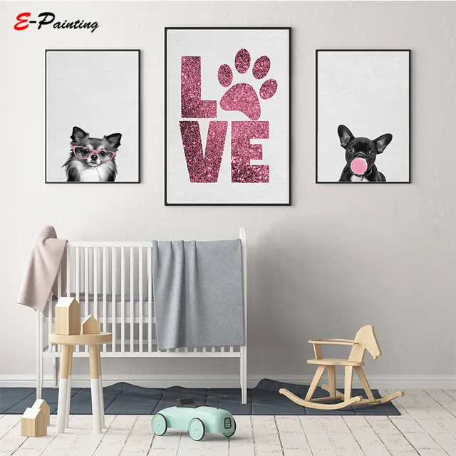 Dogs Wall Art Nursery Decor Puppy Photography Bubble Gum Poster Pink Dogs Wall Art Nursery Decor Puppy Photography Bubble Gum Poster Pink Chihuahua Print French Bulldog Canvas
