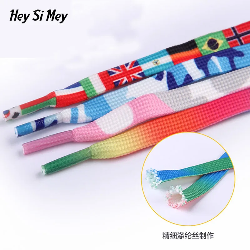 

wholesale 50 pairs Colorful shoe laces print flat National flag shoelaces sneakers women Rainbow shoelace for students Canvas