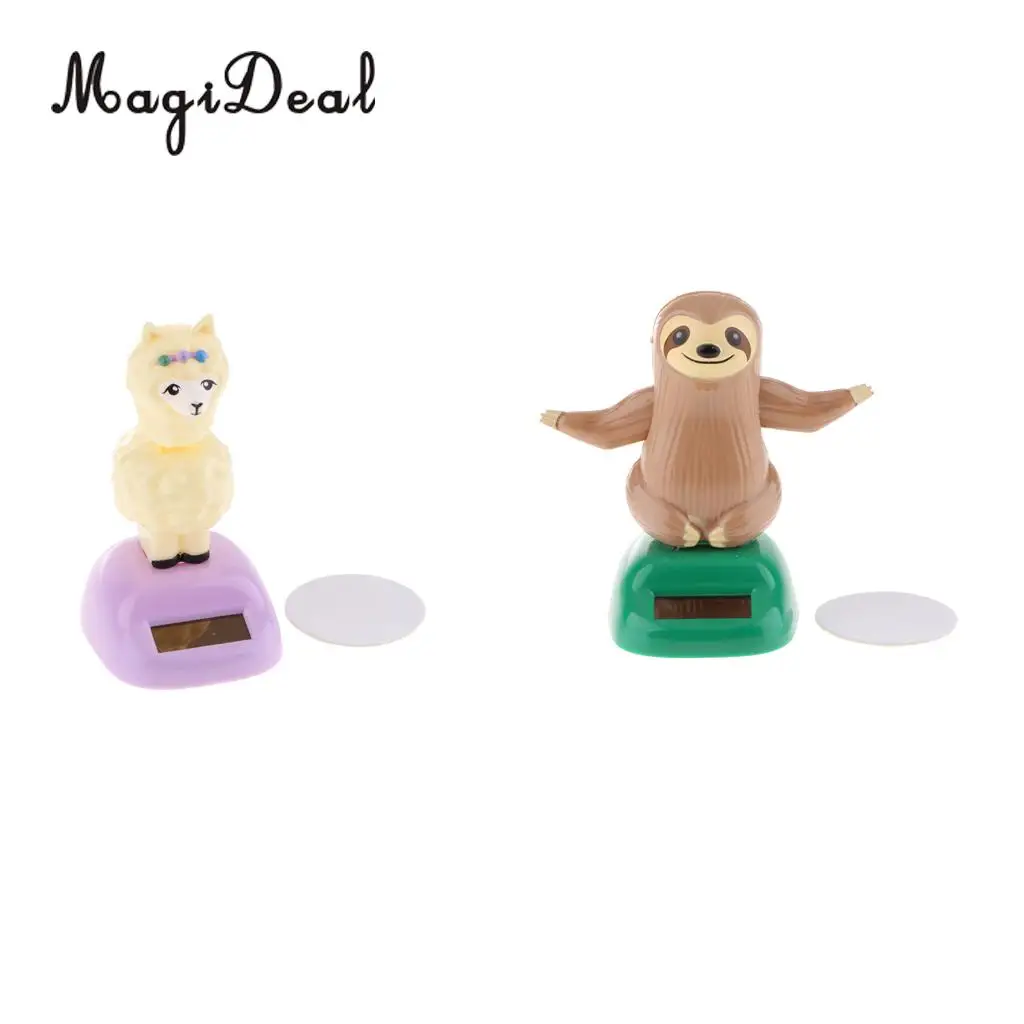 MagiDeal 2Pcs Solar Powered Dancing Animal Figure Alpaca & Sloth Toy Car Decor 