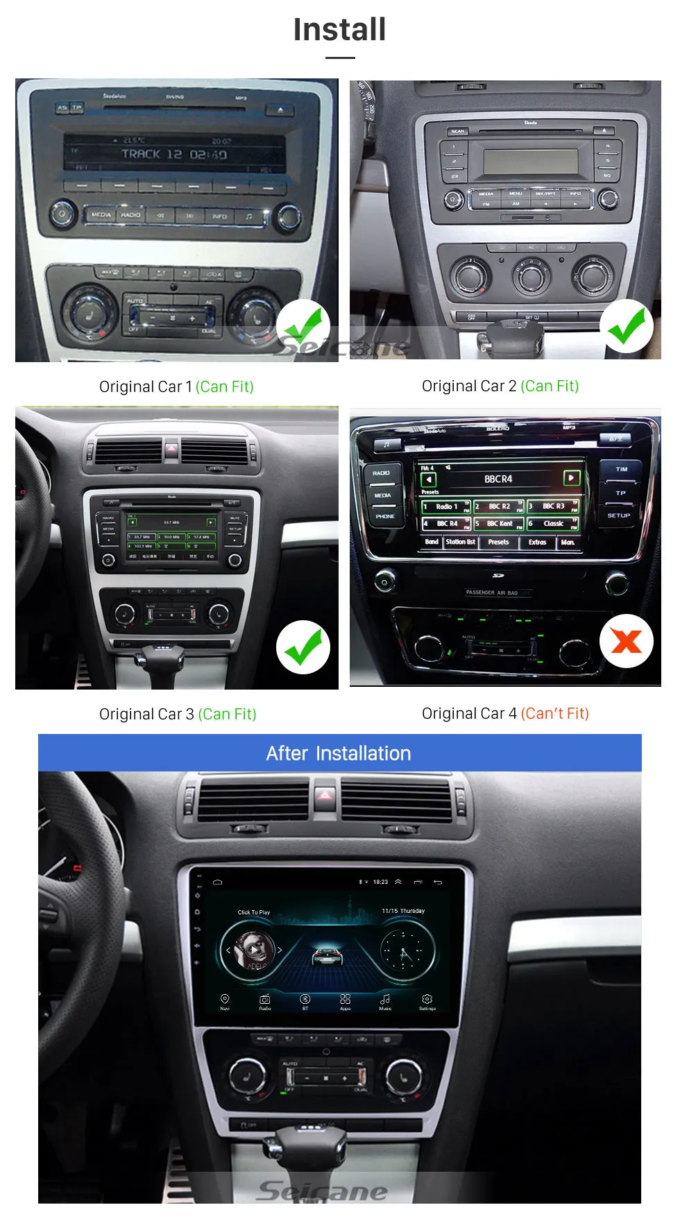 Seicane Android 8,1 10,1 дюймов сенсорный экран gps Автомагнитола для 2007 2008-2012 2013 SKODA Octavia музыкальный мультимедийный плеер