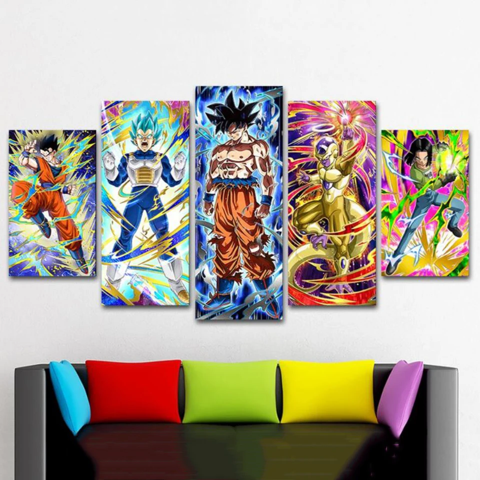 

Wall Art Living Room Printed Home Decor Pictures 5 Piece/Pcs Dragon Ball Characters Modern HD Framework Canvas Painting Poster