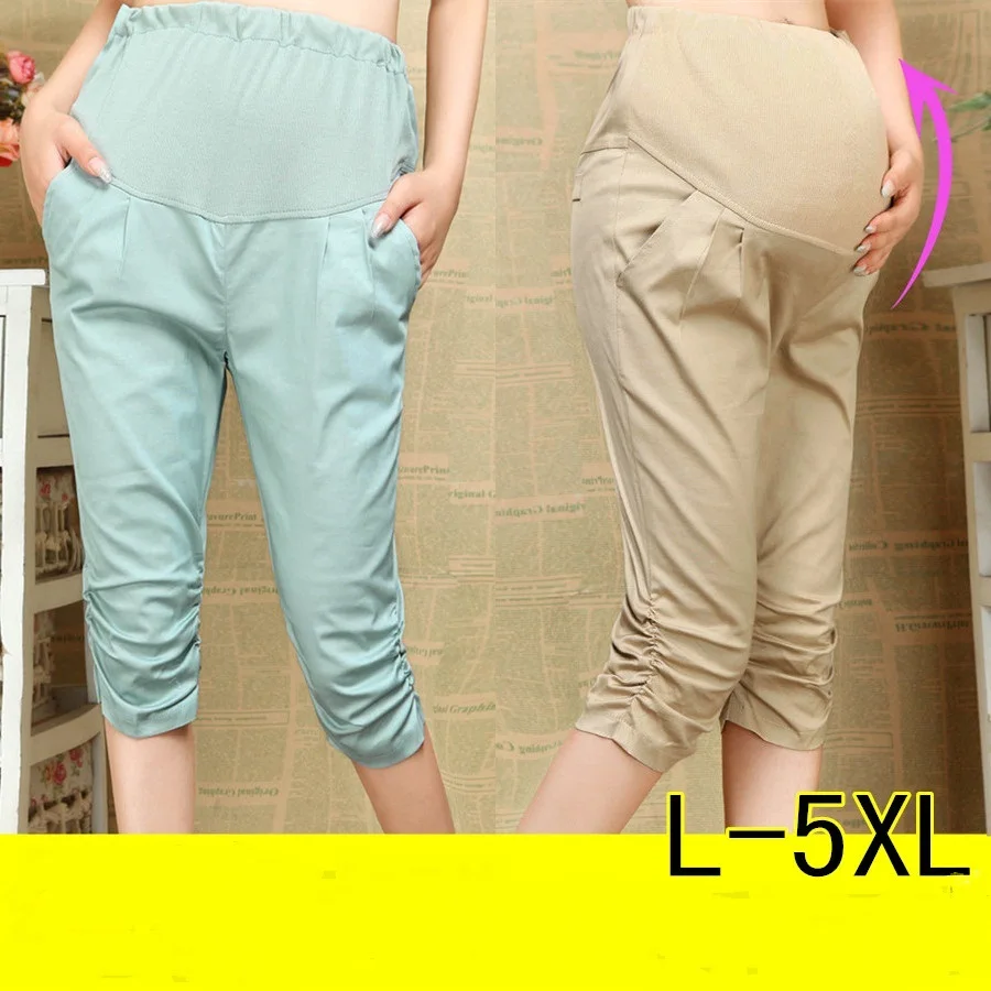 

Maternity Pants Capris Three Quarter Trousers Pregnant Pants Adjustable Waist Maternity Belly Pants for Pregnancy Wear Plus Size