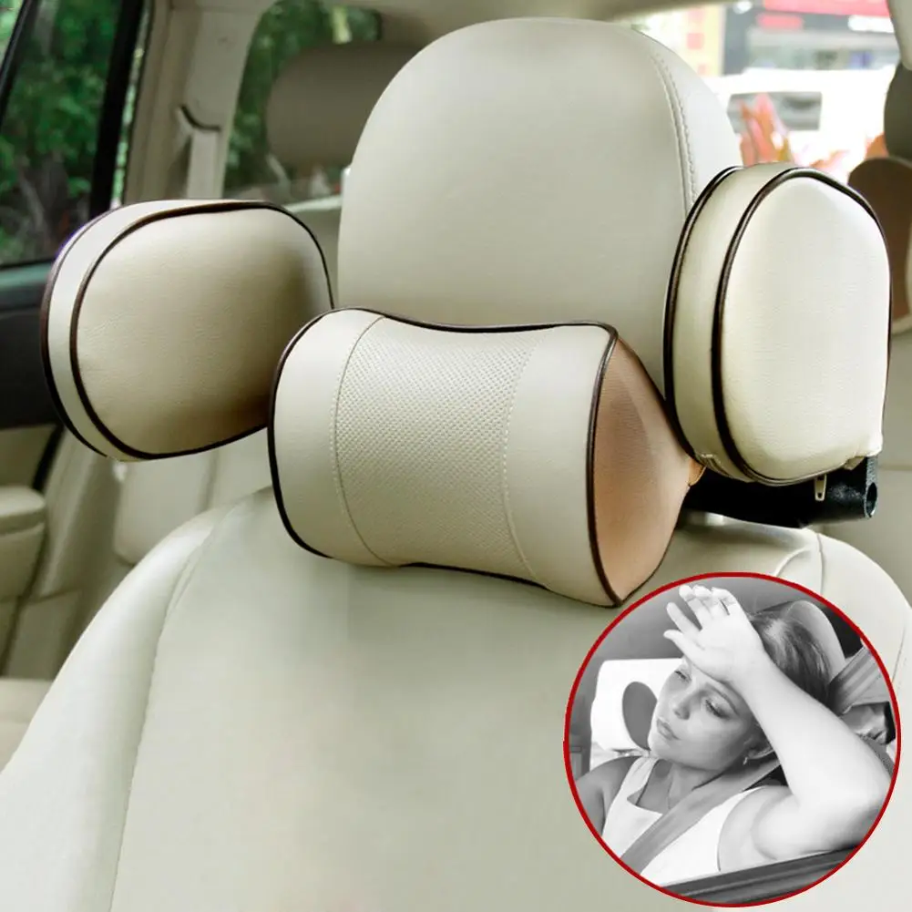 

Car Headrest Neck Pillow Leather Cervical Sleeping Pillow Space Memory Foam Neck Pillow High-Elastic Nylon Retractable Support