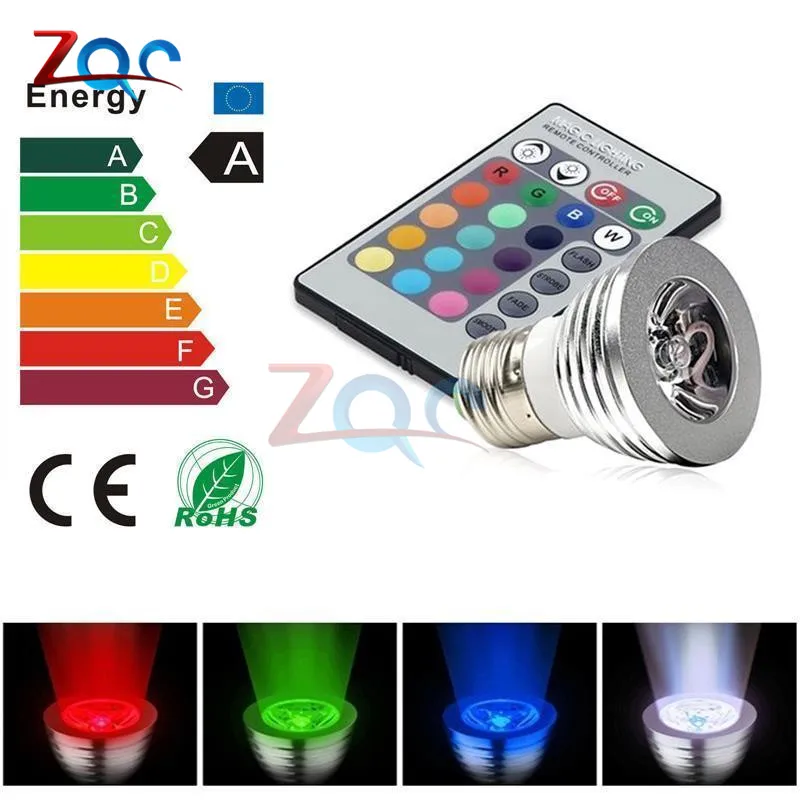 Светодиодная лампа E27 RGB с пультом дистанционного управления 85 265 в|bulb with remote