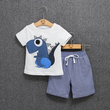 

2 3 4 5 6 Year Kids Boys Clothes Cartoon dinosaur short sleeved suit 2 PC T-Shirt + Shorts Baby Children Clothing Set Summer