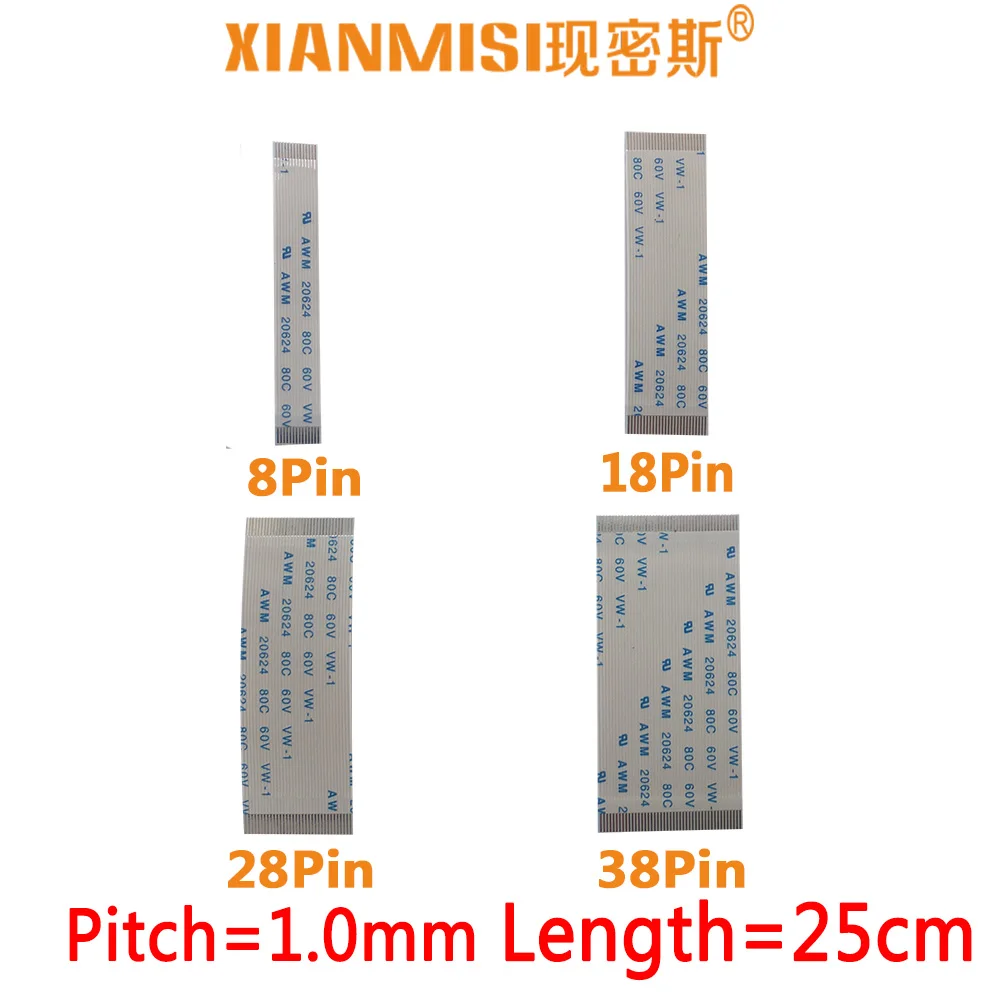 FFC FPC плоский гибкий кабель-удлинитель для 8Pin 18Pin 28Pin 38Pin с одной стороны 1 0 мм Шаг AWM