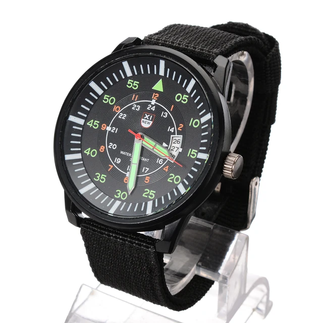 Fashion Mens Glow In The Dark Watch Luminous Sport Date Nylon Band