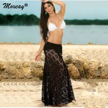 Moxeay, женский купальник, накидка, прозрачная пляжная одежда, юбка, женская кружевная, прозрачная, открытая, в стиле пэчворк, длина до щиколотки, сетчатая юбка