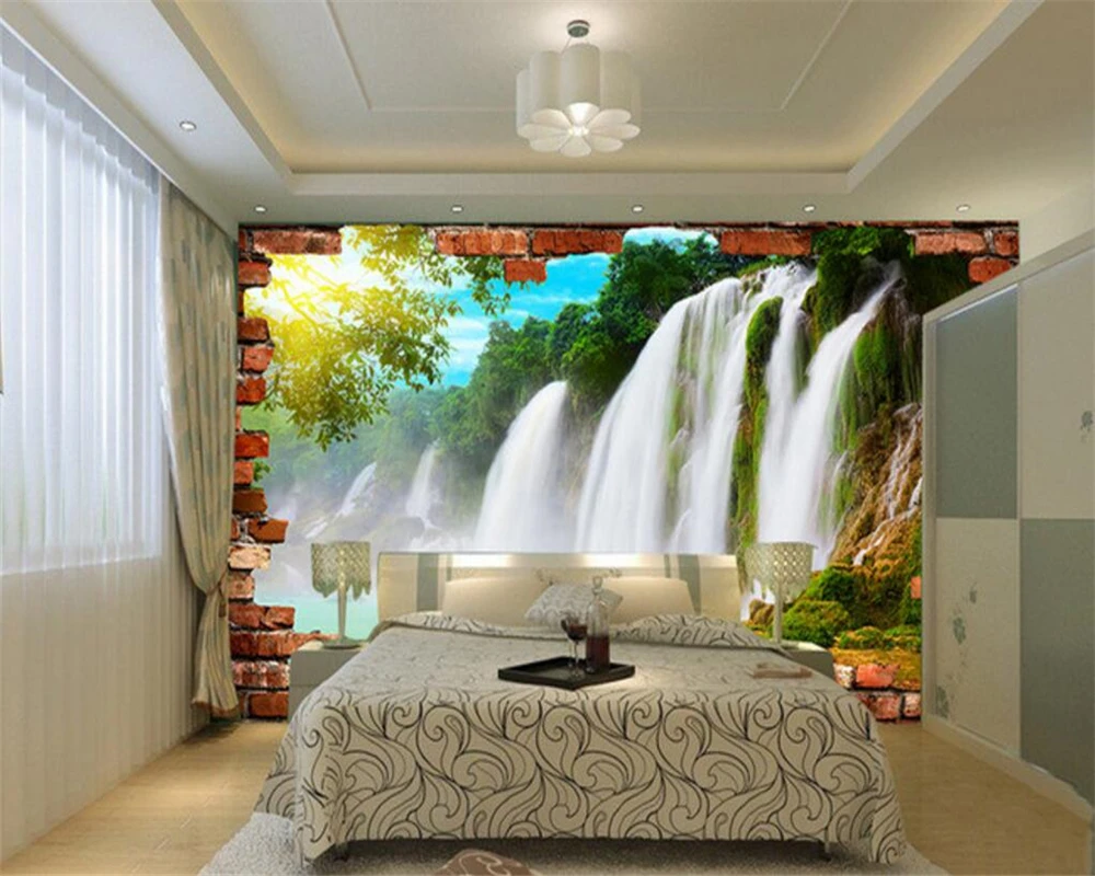 beibehang besar 3 d kustom wallpaper landscape pemandangan gambar wallpaper untuk dinding bata dinding mural wallpaper air terjun 3 d di wallpaper dari