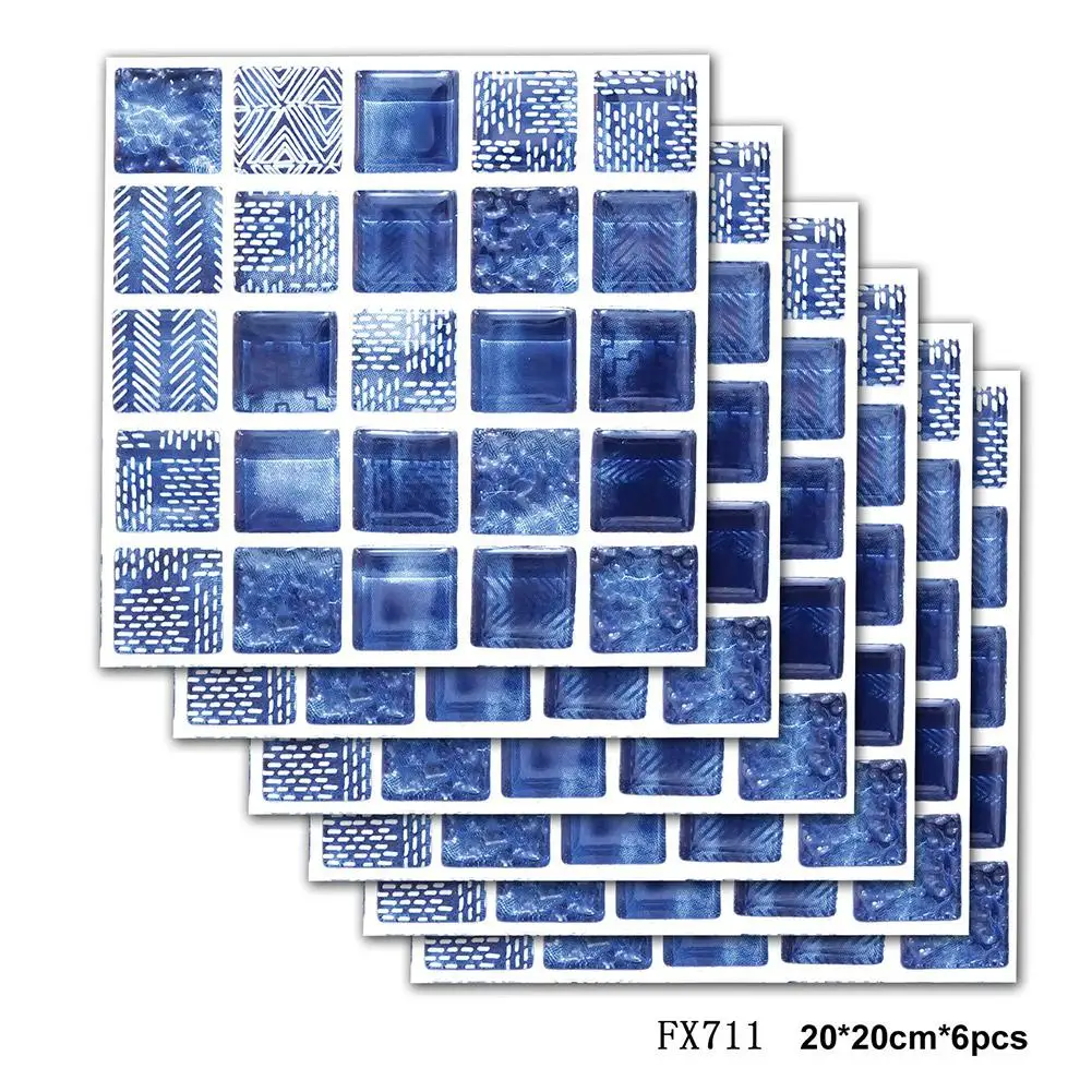 6pcs 3d three-dimensional mosaic tile stickers waterproof and oil-proof bathroom kitchen home self-adhesive wall stickers