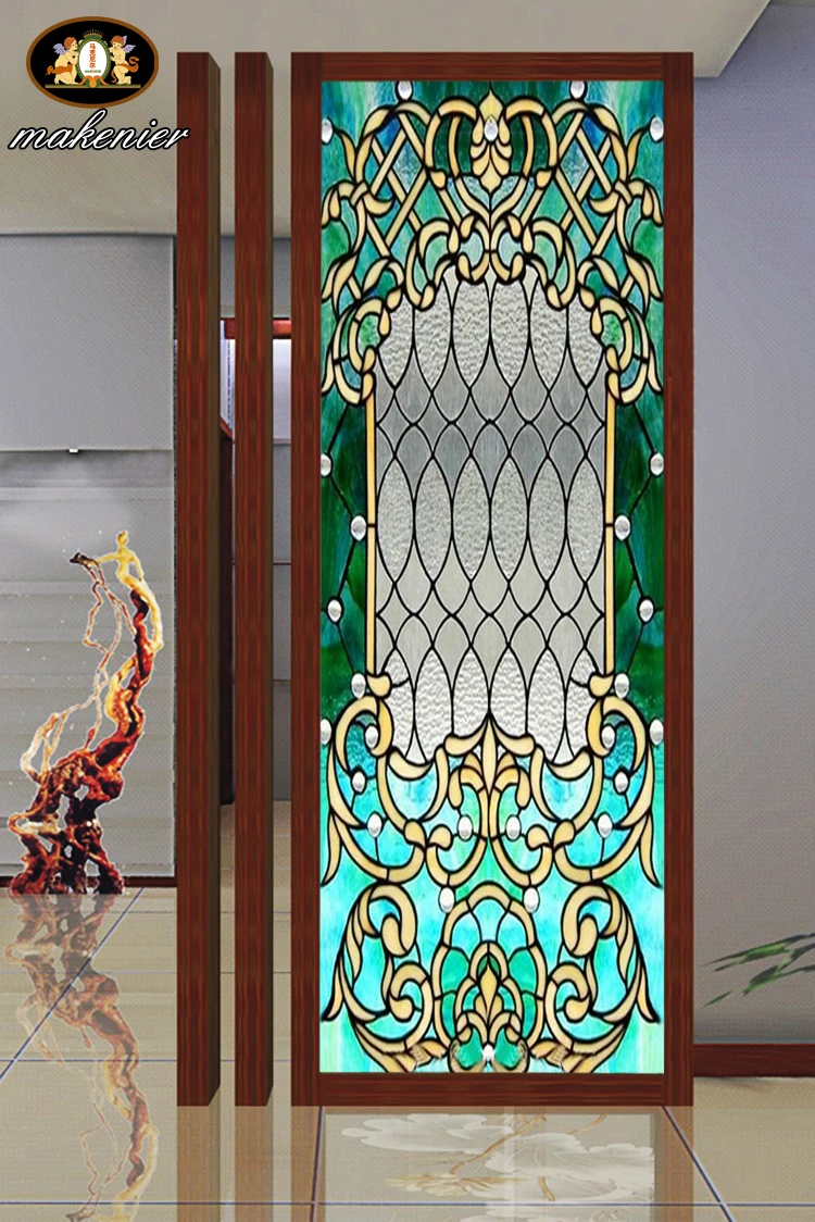 European church entrance custom art glass partition wall sliding shift