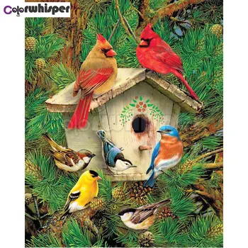 

Diamond Painting Full Square/Round Daimond Painting Bird Artificial Nest Boxes Pine Tree Mosaic Rhinestone Embroidery 255DP